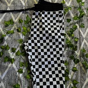 Checkerboard Pants (L) Stretchy waist +adjustable string